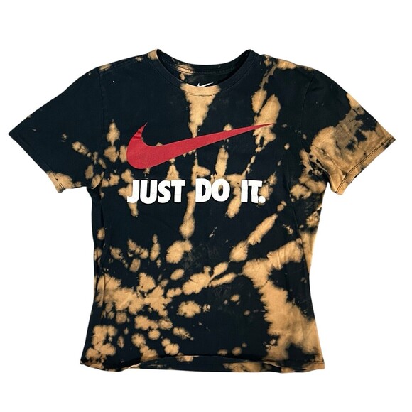 VTG Y2K The Nike Tee Just Do It Mens Medium Black T-Shirt Tie Dye Acid Wash - Picture 1 of 6